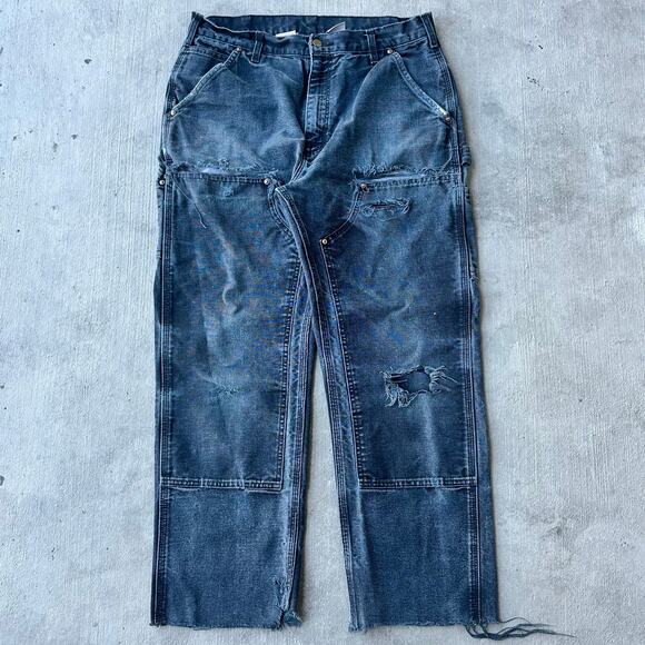 Vintage Y2K distressed black Carhartt double knee work wear carpenter pants